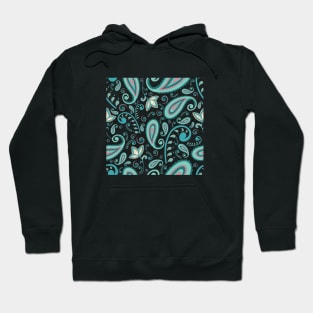 Bright Coral Green Paisley Midnight Black Hoodie